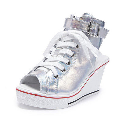 Pantofi de pânză cu vârf înalt pentru femei Pantofi cu pană Pantofi de damă din denim gleznă cu șireturi Pantofi de pânză de damă pentru femei marimea plus 35-43