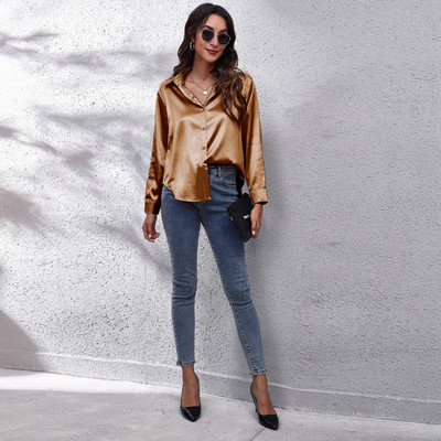 Νέο γυναικείο μακρυμάνικο φαρδύ πουκάμισο Μασίφ Άνοιξη Καλοκαίρι Γυναικεία ολόσωμη μπλούζα μονόστομο Πολύχρωμα τοπ