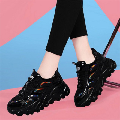 Pantofi de sport cu platformă cu toc înalt pentru femei, ocazional, cu fund gros, negru, 2023, pantofi vulcanizați de primăvară pentru femei