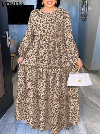 2023 VONDA Bohemian Maxi Φόρεμα Φθινοπωρινά Γυναικεία Casual μακριά μανίκια με φλοράλ εμπριμέ πάρτι Vestido Φαρδιά πλισέ γιορτινά φορέματα