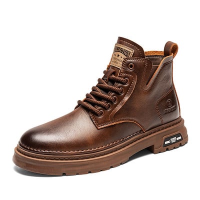 Tendințe în modă pentru bărbați Cizme din piele maro Plimbare în aer liber Alpinism Călătorii Cizme cu fund gros Cizme confortabile și durabile