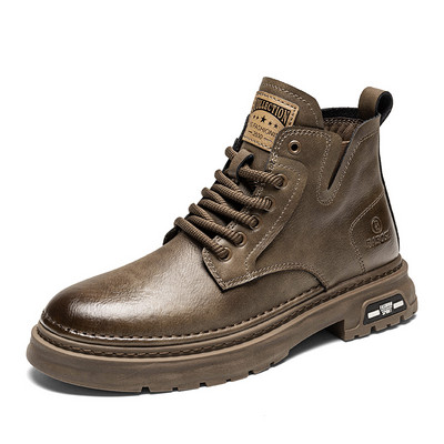 Tendințe în modă pentru bărbați Cizme din piele maro Plimbare în aer liber Alpinism Călătorii Cizme cu fund gros Cizme confortabile și durabile