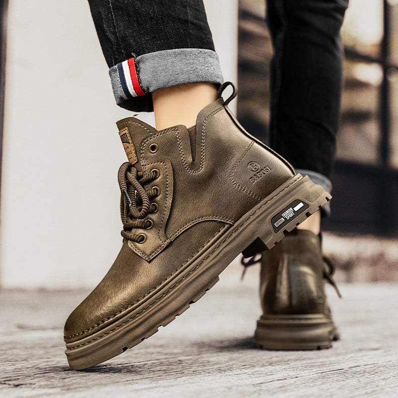 Tendințe în modă pentru bărbați Cizme din piele maro Plimbare în aer liber Alpinism Călătorii Cizme cu fund gros Cizme confortabile și durabile