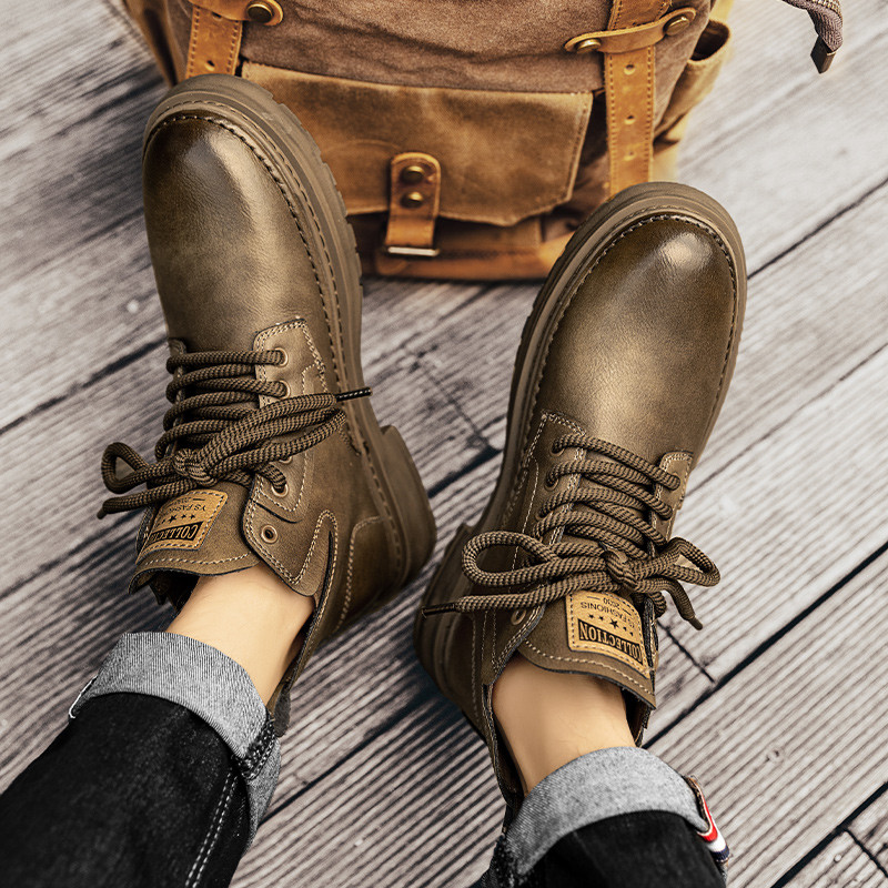 Tendințe în modă pentru bărbați Cizme din piele maro Plimbare în aer liber Alpinism Călătorii Cizme cu fund gros Cizme confortabile și durabile