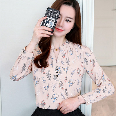 Mood Soe sooduspakkumine Lilleprintidega pluus Naiste topid Kevad sügis Naiste pikkade varrukatega šifoonist volangpluusid Kontori Daami särgid