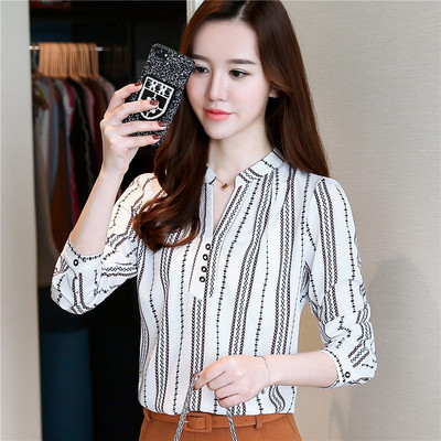 Mood Soe sooduspakkumine Lilleprintidega pluus Naiste topid Kevad sügis Naiste pikkade varrukatega šifoonist volangpluusid Kontori Daami särgid