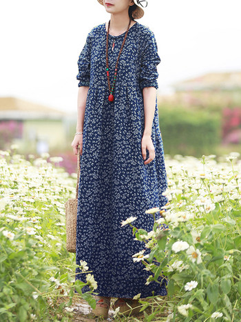 Vintage γυναικείο εμπριμέ φόρεμα 2023 ZANZEA Άνοιξη Sundress Casual μακρυμάνικο Maxi Vestidos Γυναικεία φλοράλ κούφια ρόμπα Oversized