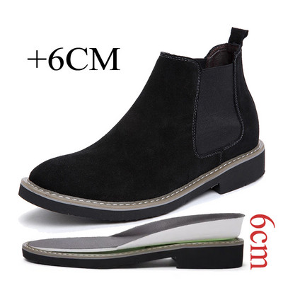 Zīmola klasiski lifta zābaki Britu stilā Chelsea vīriešu zābaki zamšādas zābaki Augstas kvalitātes paaugstināti 6 cm ādas zābaki biznesa zābaki