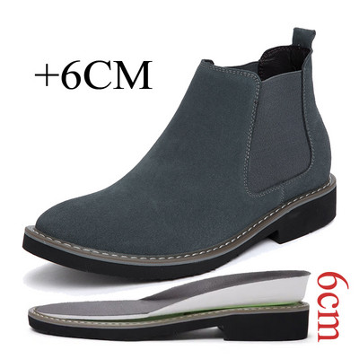 Zīmola klasiski lifta zābaki Britu stilā Chelsea vīriešu zābaki zamšādas zābaki Augstas kvalitātes paaugstināti 6 cm ādas zābaki biznesa zābaki