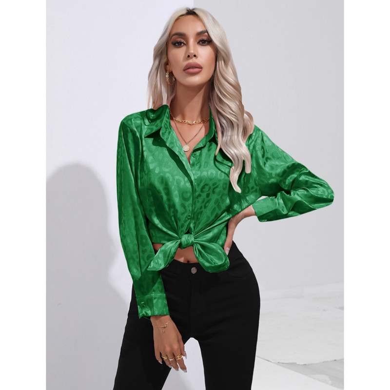 Jauns modes sieviešu brīvs krekls ar garām piedurknēm Leoparda raksta krekls Spring Summer Lady liela izmēra blūzes topi ar vienu krūti