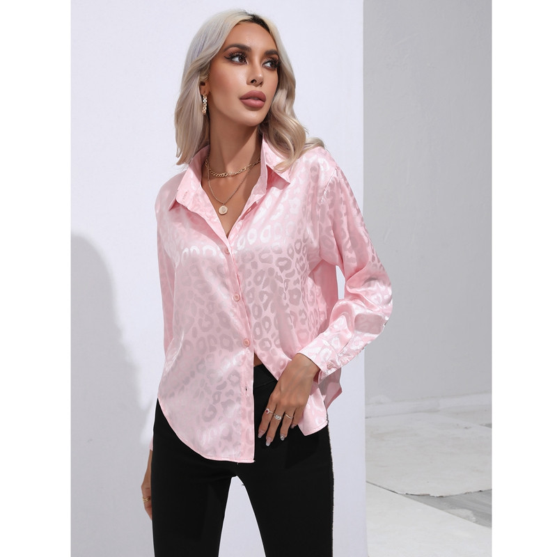 Jauns modes sieviešu brīvs krekls ar garām piedurknēm Leoparda raksta krekls Spring Summer Lady liela izmēra blūzes topi ar vienu krūti