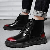 Melni/vīna Sarkanie zābaki Vīriešu zābaki 2023. gada āra  ādas darba zābaki Pāris tādas pašas ādas motociklistu zābaki vīriešiem un sievietēm