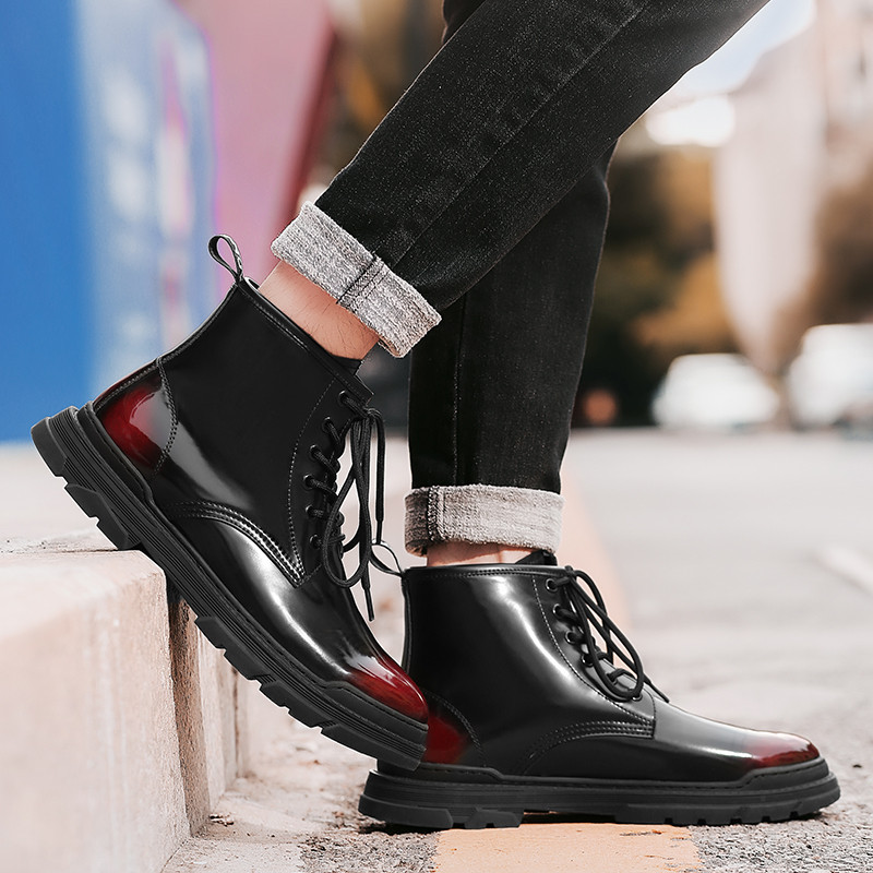 Melni/vīna Sarkanie zābaki Vīriešu zābaki 2023. gada āra  ādas darba zābaki Pāris tādas pašas ādas motociklistu zābaki vīriešiem un sievietēm