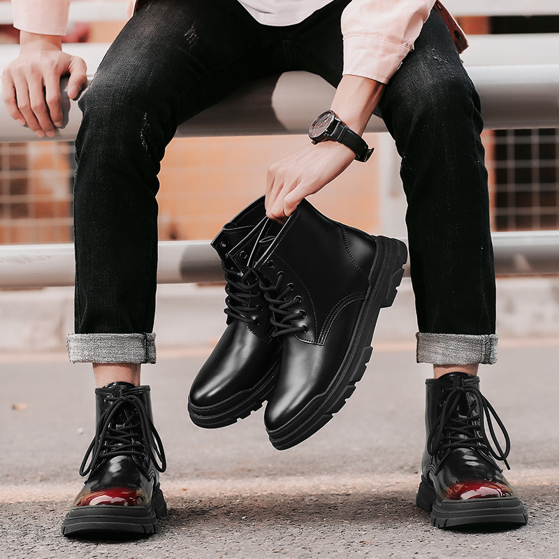 Melni/vīna Sarkanie zābaki Vīriešu zābaki 2023. gada āra  ādas darba zābaki Pāris tādas pašas ādas motociklistu zābaki vīriešiem un sievietēm