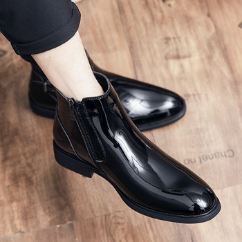 Висококачествени маркови мъжки обувки от кожа Универсални високи къси ботуши с цип Официални бизнес кожени обувки в британски стил