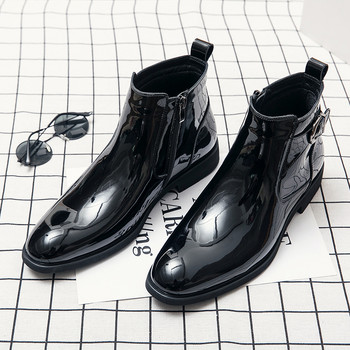 Висококачествени маркови мъжки обувки от кожа Универсални високи къси ботуши с цип Официални бизнес кожени обувки в британски стил