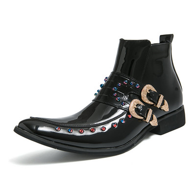 Ghete pentru bărbați, stil punk, cu nituri, pantofi de culoare aurie, bărbați eleganți, cizme Chelsea, pantofi formali de afaceri