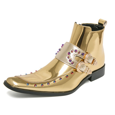 Ghete pentru bărbați, stil punk, cu nituri, pantofi de culoare aurie, bărbați eleganți, cizme Chelsea, pantofi formali de afaceri