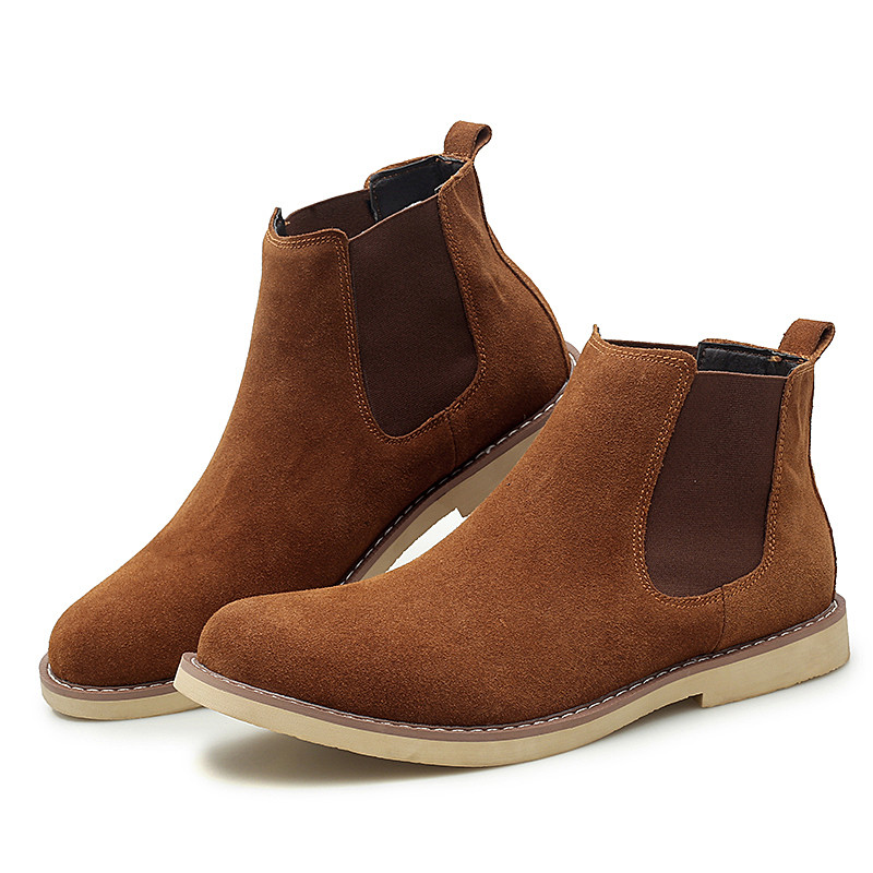 Vintažiniai „Chelsea“ vyriški batai su zomšiniu susiuvimu, patogūs aukštai prislysti, nemokamas pristatymas Darbiniai motociklų batai Botas De Hom