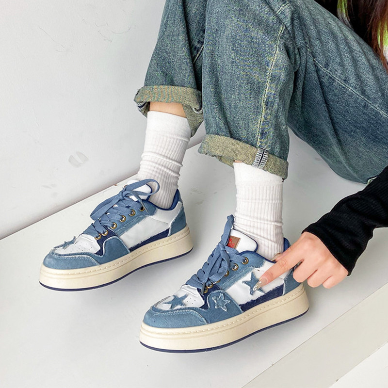 Γυναικεία τζιν Παπούτσια Skateboard Επώνυμα Σχεδιασμός Χοντρή σόλα με αστέρι Γυναικεία αθλητική πλατφόρμα Τένις Zapatos De Mujer