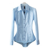 Uredska bluza Jednobojna košulja s otvorenim ovratnikom s V izrezom Bluza s dugim rukavima na kopčanje Ženske majice i bluze Svijetloplava Bijela