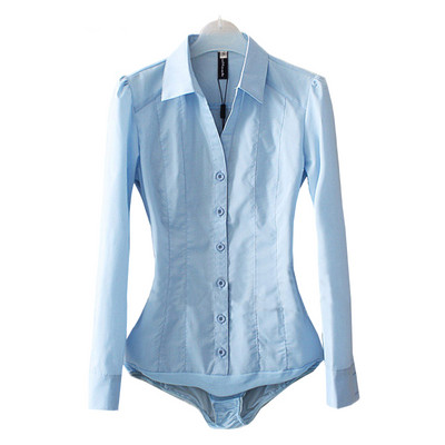 Uredska bluza Jednobojna košulja s otvorenim ovratnikom s V izrezom Bluza s dugim rukavima na kopčanje Ženske majice i bluze Svijetloplava Bijela