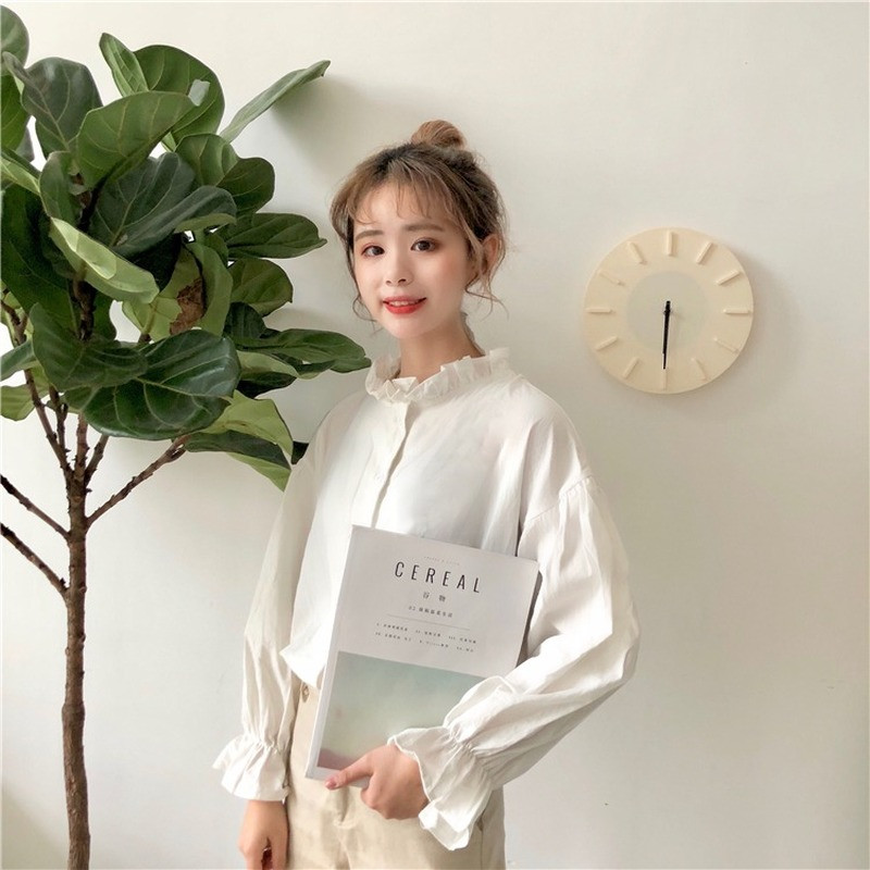 Bluză albă Cămăși pentru femei Haine Harajuku Topuri și bluze pentru femei Toate se potrivesc cu mâneci evazate Stil coreean Noua modă Ulzzang Chic