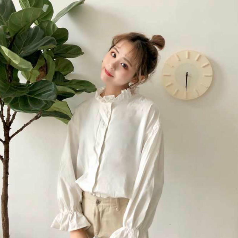 Bluză albă Cămăși pentru femei Haine Harajuku Topuri și bluze pentru femei Toate se potrivesc cu mâneci evazate Stil coreean Noua modă Ulzzang Chic