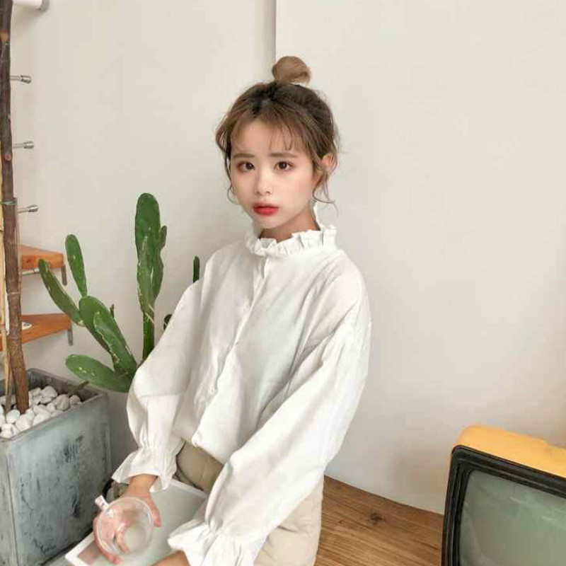 Bluză albă Cămăși pentru femei Haine Harajuku Topuri și bluze pentru femei Toate se potrivesc cu mâneci evazate Stil coreean Noua modă Ulzzang Chic