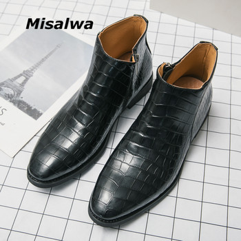 Misalwa Голям размер 38-48 Официални мъжки ботуши с цип Крокодилски модел Мъжки ботуши Елегантни пролетни есенни мъжки британски обувки Dropshipping
