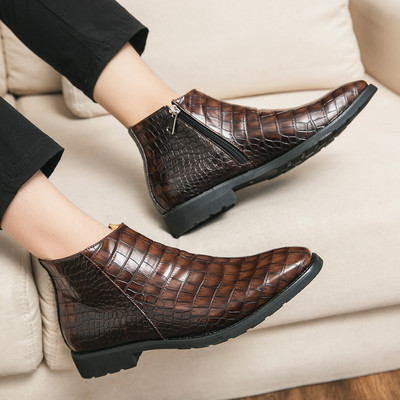 Misalwa velike veličine 38-48, svečane muške čizme s patentnim zatvaračem, krokodilski uzorak, muške čizme, elegantne proljetne jesenske muške britanske cipele Dropshipping