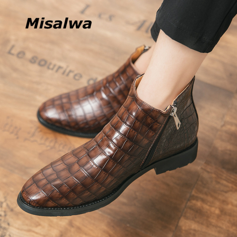 Misalwa velike veličine 38-48, svečane muške čizme s patentnim zatvaračem, krokodilski uzorak, muške čizme, elegantne proljetne jesenske muške britanske cipele Dropshipping