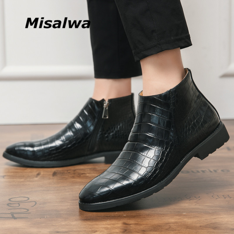 Misalwa velike veličine 38-48, svečane muške čizme s patentnim zatvaračem, krokodilski uzorak, muške čizme, elegantne proljetne jesenske muške britanske cipele Dropshipping