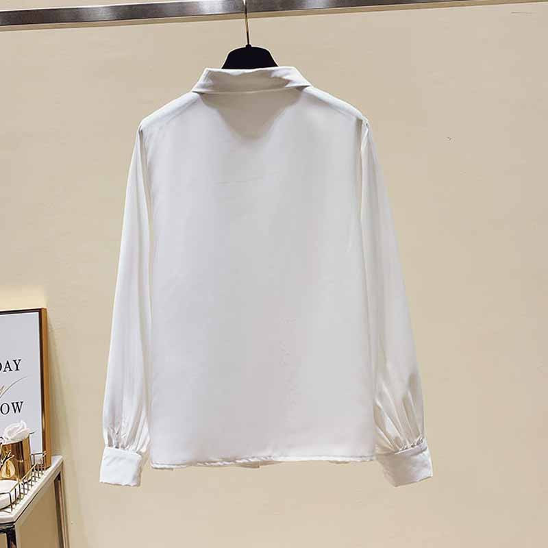 Modes korejiešu stila šifona kreklblūze ar garām piedurknēm, vienkrāsaina mežģīņu šuves atloks Ikdienišķa plānas jaciņas, apkakles blūze 11928