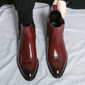 Golden Sapling Ботуши Chelsea Мъжки модни кожени обувки Класически официални бизнес мъжки ботуши до глезена Развлекателни равни обувки Ежедневни обувки