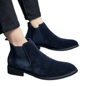 Ghete Chelsea albastre pentru bărbați Flock Business Nuntă Pantofi formali lucrați manual Livrare gratuită Dimensiunea 38-48 Botine pentru bărbați