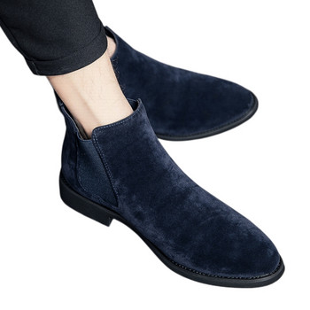 Сини мъжки ботуши Chelsea Flock Бизнес сватбени ръчно изработени официални обувки Безплатна доставка Размер 38-48 Мъжки боти до глезена
