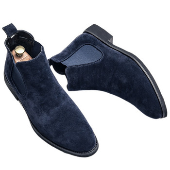 Сини мъжки ботуши Chelsea Flock Бизнес сватбени ръчно изработени официални обувки Безплатна доставка Размер 38-48 Мъжки боти до глезена