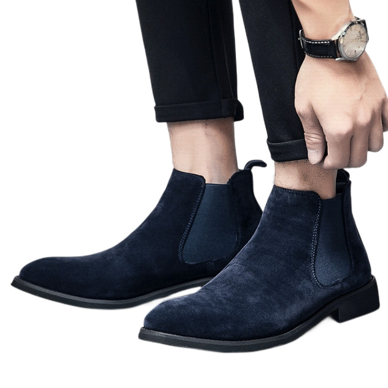 Ghete Chelsea albastre pentru bărbați Flock Business Nuntă Pantofi formali lucrați manual Livrare gratuită Dimensiunea 38-48 Botine pentru bărbați