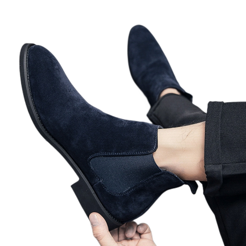 Ghete Chelsea albastre pentru bărbați Flock Business Nuntă Pantofi formali lucrați manual Livrare gratuită Dimensiunea 38-48 Botine pentru bărbați