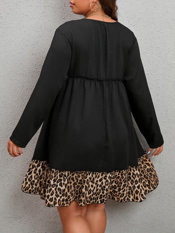 Finjani Plus Size Γυναικείο φόρεμα Leopard με στρώσεις, βολάν με λαιμόκοψη V με κοντό μανίκι, καθημερινό καθημερινό