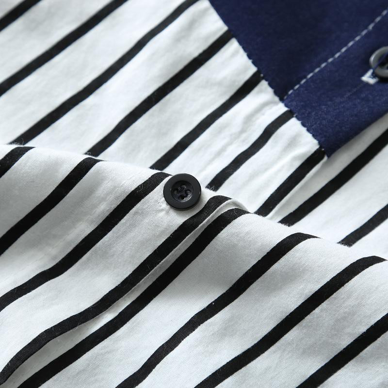 Pavasario Korėjos mados moteriškos ilgos rankovės apykakle dryžuoti marškiniai Visiškai tinkantys laisvalaikio palaidinės moteriškos ilgos palaidinės S728