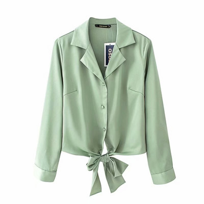 Bluse de marcă pentru femei de mod Topuri cu mânecă lungă cu rever Bluză verde pentru birou Bluze de lucru pentru femei Îmbrăcăminte de modă Bluse Cămăși pentru femei