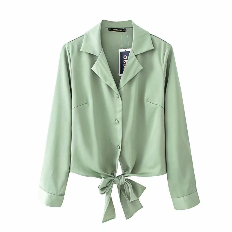 Bluse de marcă pentru femei de mod Topuri cu mânecă lungă cu rever Bluză verde pentru birou Bluze de lucru pentru femei Îmbrăcăminte de modă Bluse Cămăși pentru femei