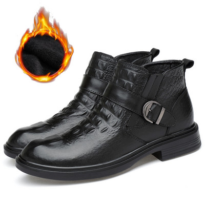 Cizme de iarnă New Luxury Brand Plus Păr Cizme bărbați Pantofi înalți din piele de crocodil Cizme de afaceri pentru bărbați Cizme de zăpadă din piele