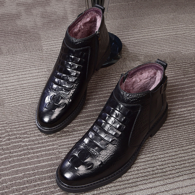 Noua modă de iarnă în stil crocodil pentru bărbați Cizme din piele de vacă de înaltă calitate, pantofi de iarnă pentru bărbați super caldi, cizme de zăpadă impermeabile