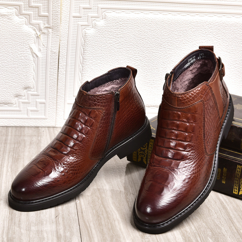 Noua modă de iarnă în stil crocodil pentru bărbați Cizme din piele de vacă de înaltă calitate, pantofi de iarnă pentru bărbați super caldi, cizme de zăpadă impermeabile