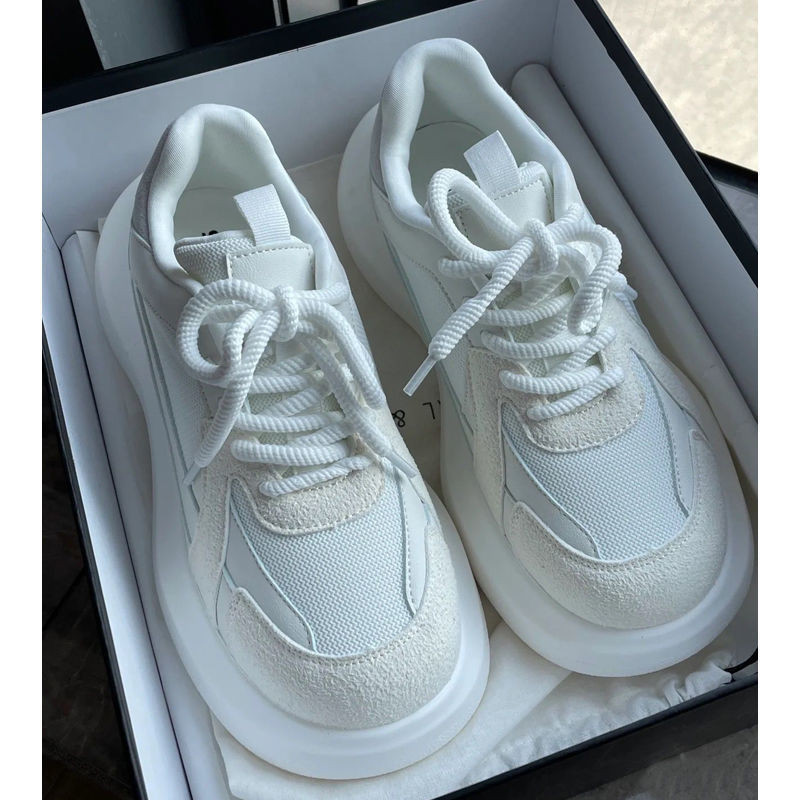 Urâți, drăguți, fund gros, ocazional, pantofi albi, pentru femei, primăvară și toamnă 2022, ochiuri noi, respirabile, cu șireturi, pantofi pentru tată