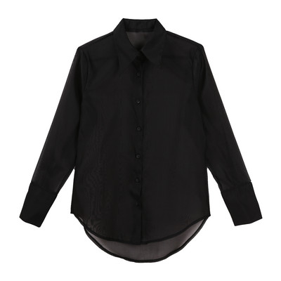 Bluză de șifon semi-transparentă, cu guler răsturnat, la modă pentru femei, cămăși cu mânecă lungă, bluse, pentru petrecerea timpului liber cu protecție solară