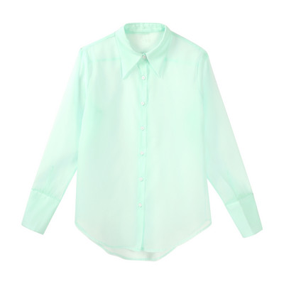 Bluză de șifon semi-transparentă, cu guler răsturnat, la modă pentru femei, cămăși cu mânecă lungă, bluse, pentru petrecerea timpului liber cu protecție solară